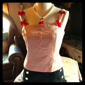 Rockabilly Pink & Black Pinstriped Top